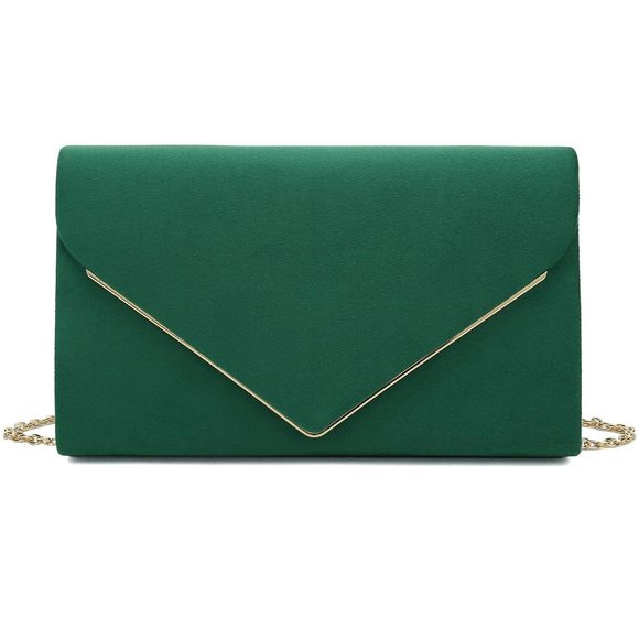 Faux Suede Clutch Bag Elegant Metal Binding Evening Purse :] - Picture 1 of 6